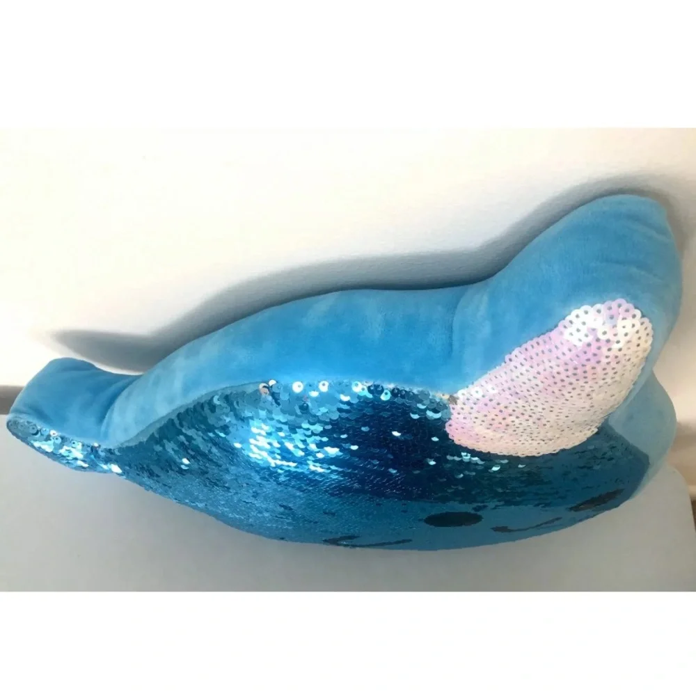 Justice Narwhal Reversible Sequin Flip Blue Silver Unicorn Fish Pillow Kawaii